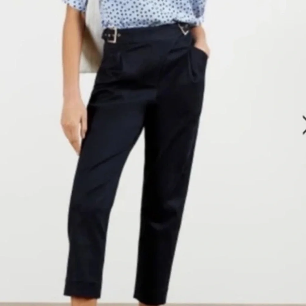 Ted Baker Alaiina Navy Blue Front Double Buckle Pleated‎ Tapered Trouser Pants